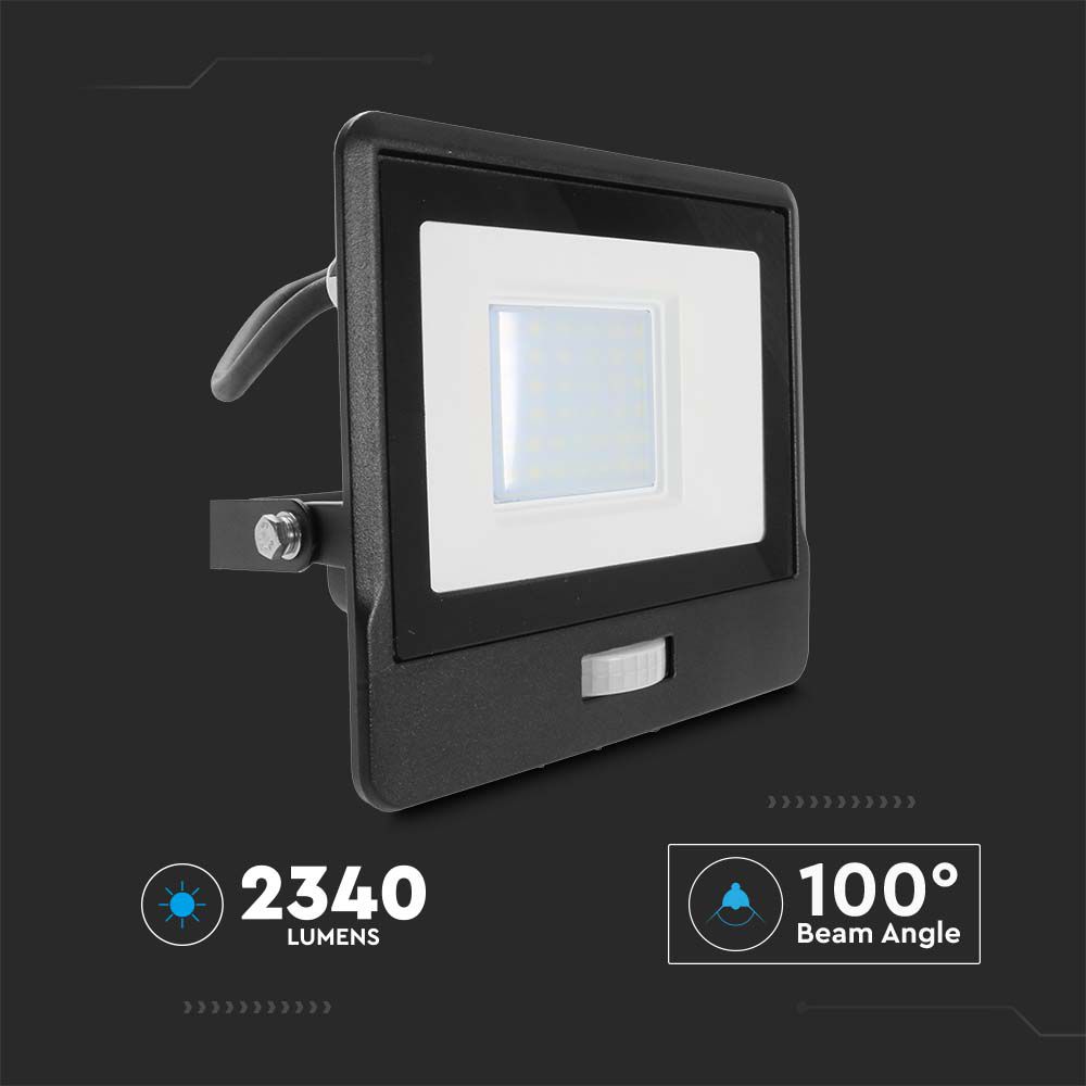 30W Naświetlacz LED SMD z czujnikiem ruchu / Chip SAMSUNG / Przewód: 1m / Barwa:4000K / Obudowa: Czarna