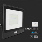 50W Naświetlacz LED SMD z czujnikiem ruchu / Chip SAMSUNG / Przewód: 1m / Barwa:3000K / Obudowa: Czarna