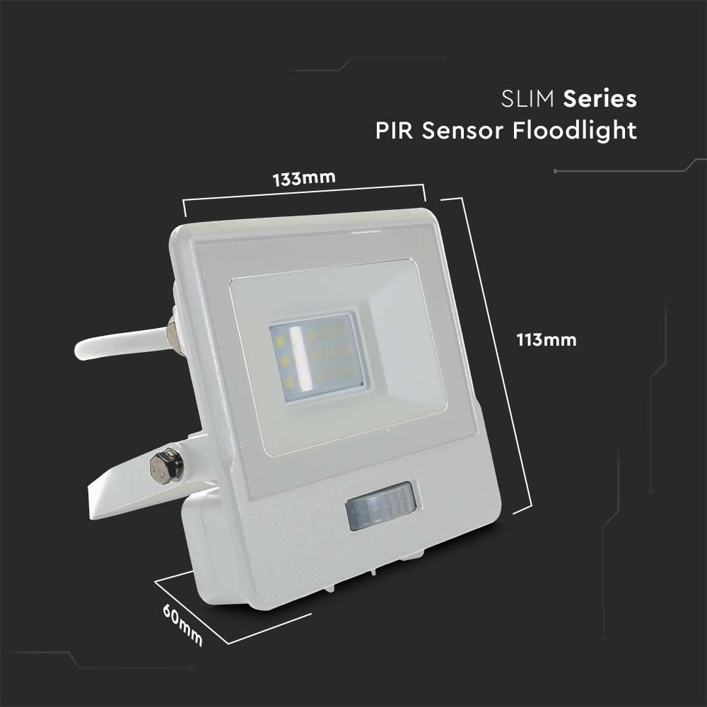 10W Naświetlacz LED SMD z czujnikiem ruchu / Chip SAMSUNG / Przewód: 1m / Barwa:4000K / Obudowa: Biała