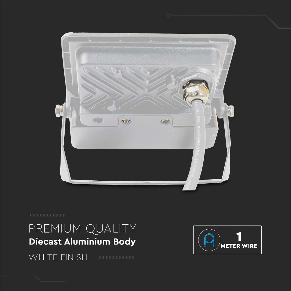 10W Naświetlacz LED SMD z czujnikiem ruchu / Chip SAMSUNG / Przewód: 1m / Barwa:6500K / Obudowa: Biała