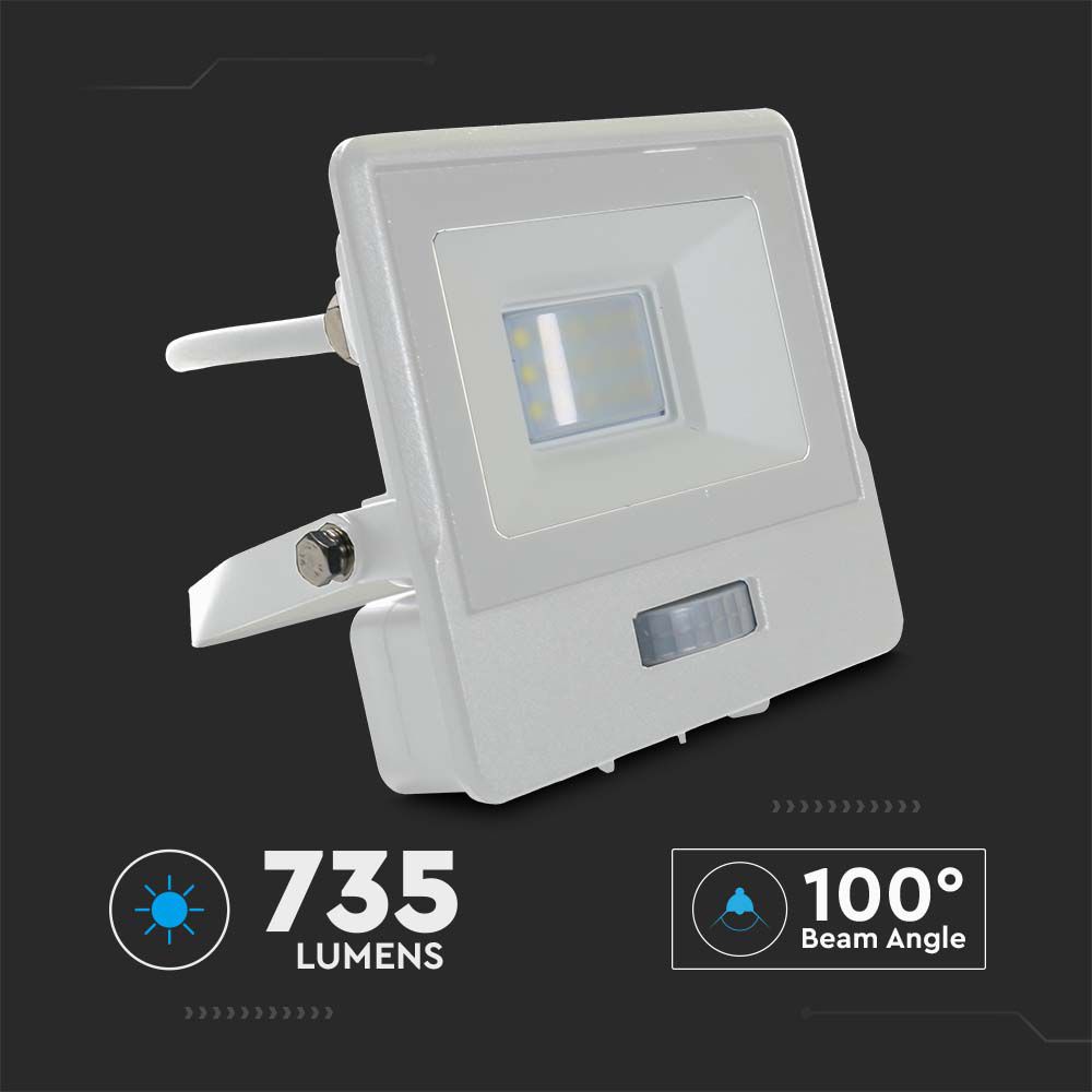 10W Naświetlacz LED SMD z czujnikiem ruchu / Chip SAMSUNG / Przewód: 1m / Barwa:4000K / Obudowa: Biała
