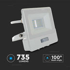 10W Naświetlacz LED SMD z czujnikiem ruchu / Chip SAMSUNG / Przewód: 1m / Barwa:6500K / Obudowa: Biała