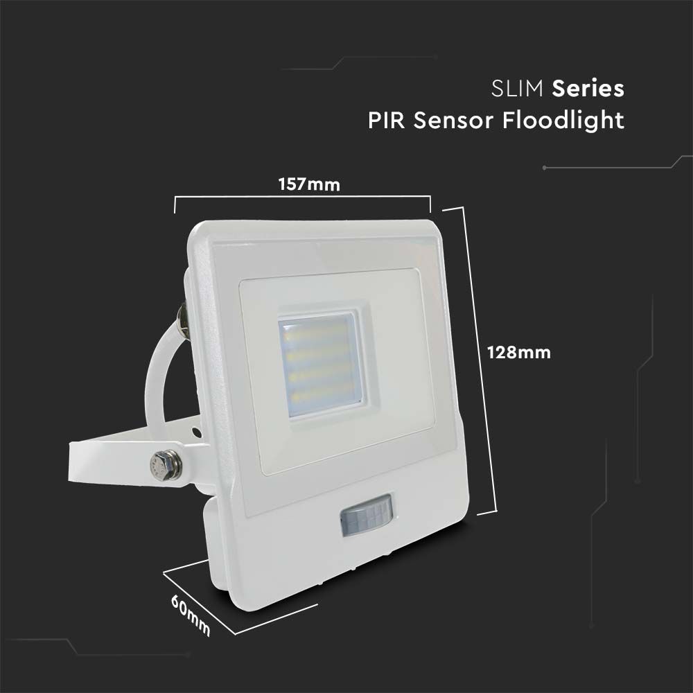 20W Naświetlacz LED SMD z czujnikiem ruchu / Chip SAMSUNG / Przewód: 1m / Barwa:3000K / Obudowa: Biała