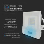 20W Naświetlacz LED SMD z czujnikiem ruchu / Chip SAMSUNG / Przewód: 1m / Barwa:6500K / Obudowa: Biała