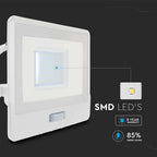 30W Naświetlacz LED SMD z czujnikiem ruchu / Chip SAMSUNG / Przewód: 1m / Barwa:3000K / Obudowa: Biała