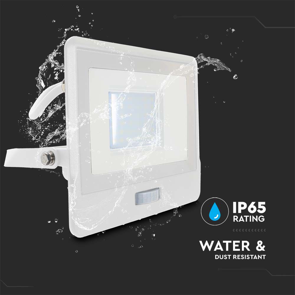 30W Naświetlacz LED SMD z czujnikiem ruchu / Chip SAMSUNG / Przewód: 1m / Barwa:3000K / Obudowa: Biała