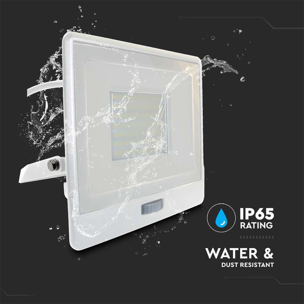 50W Naświetlacz LED SMD z czujnikiem ruchu / Chip SAMSUNG / Przewód: 1m / Barwa:3000K / Obudowa: Biała