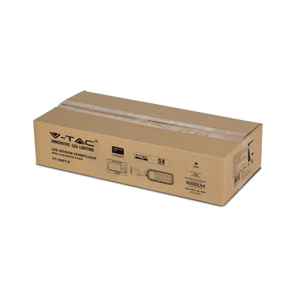 50W Lampa uliczna LED z czujnikiem i regulowanym uchwytem / Chip SAMSUNG / Barwa:6500K / Obudowa: Szara