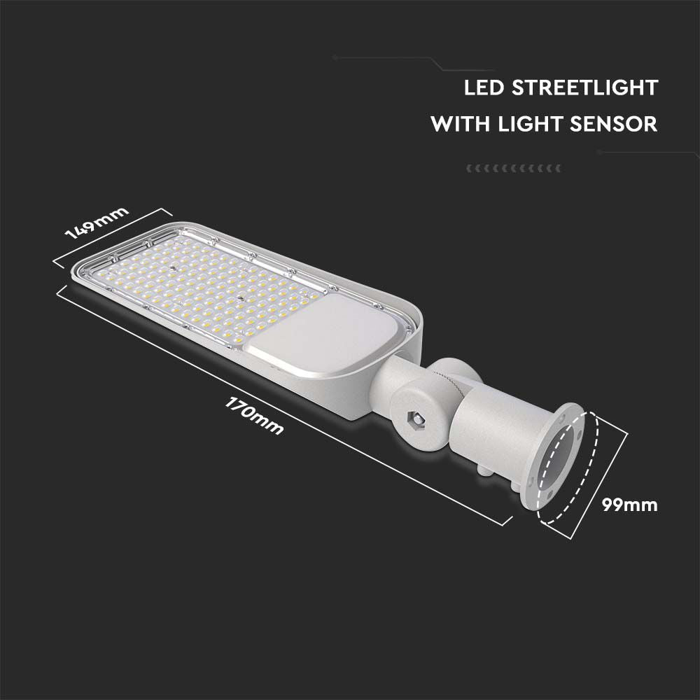 50W Lampa uliczna LED z czujnikiem i regulowanym uchwytem / Chip SAMSUNG / Barwa:4000K / Obudowa: Szara