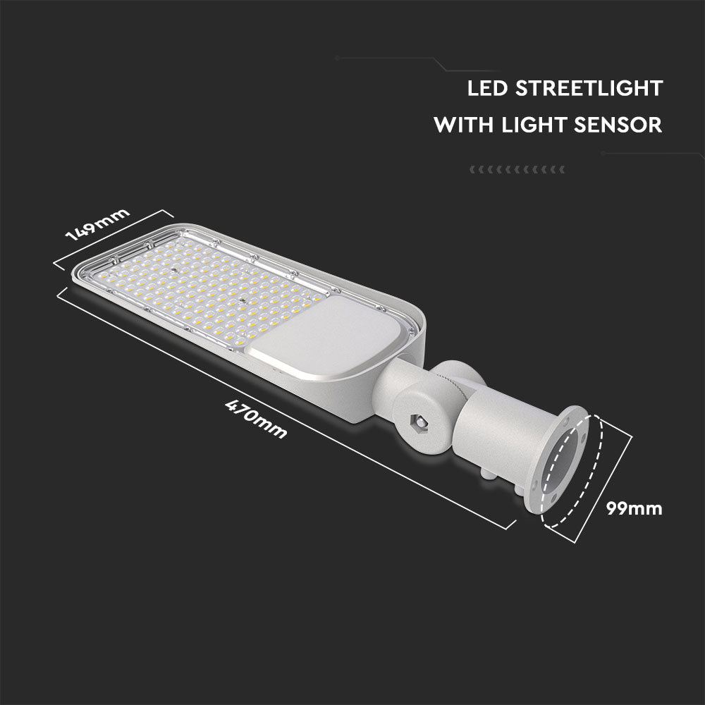50W Lampa uliczna LED z czujnikiem i regulowanym uchwytem / Chip SAMSUNG / Barwa:6500K / Obudowa: Szara