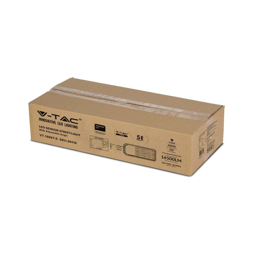 150W Lampa uliczna LED z czujnikiem i regulowanym uchwytem / Chip SAMSUNG / Barwa:6500K / Obudowa: Szara