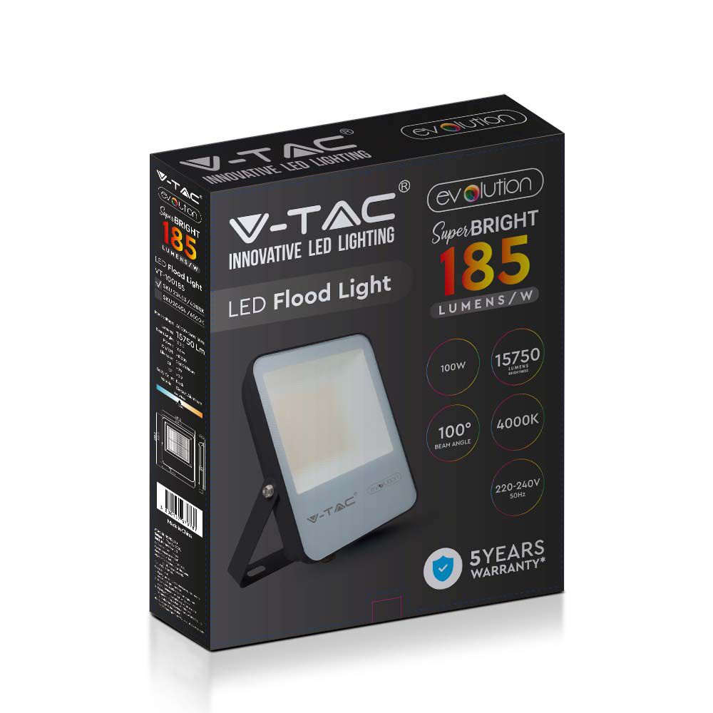 100W Naświetlacz LED SMD / Barwa:4000K / Obudowa: Czarna / Skuteczność z diody 185lm/W
