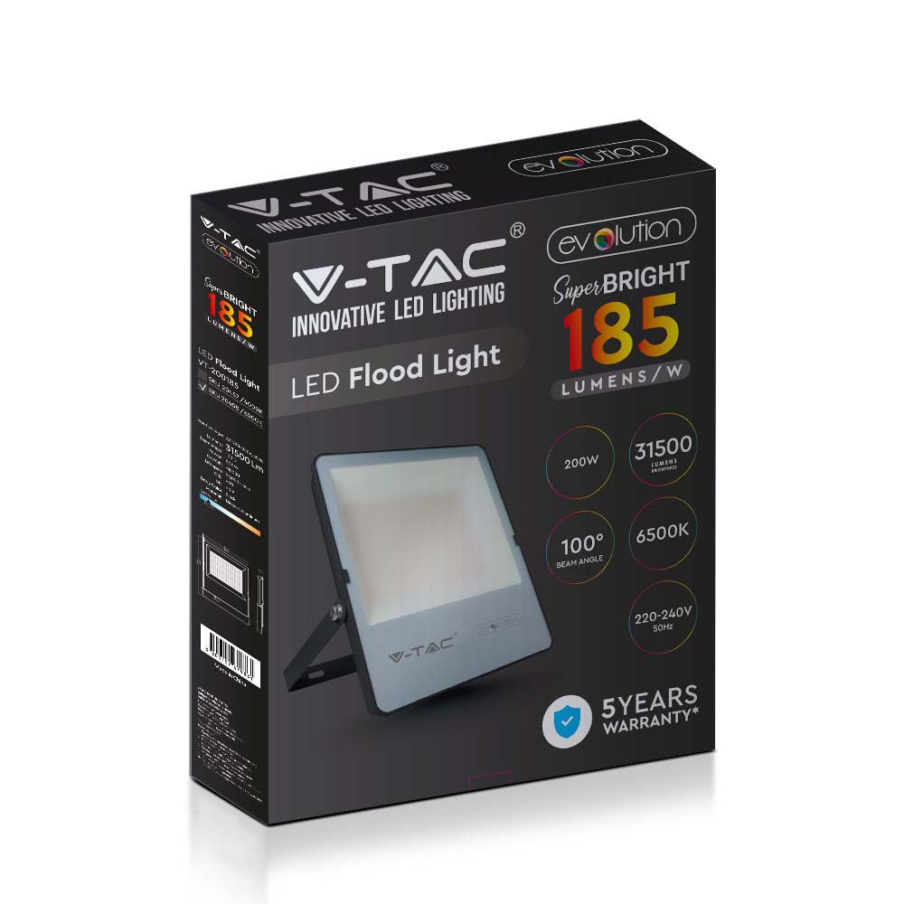 200W Naświetlacz LED SMD / Barwa:6500K / Obudowa: Czarna / Skuteczność z diody 185lm/W