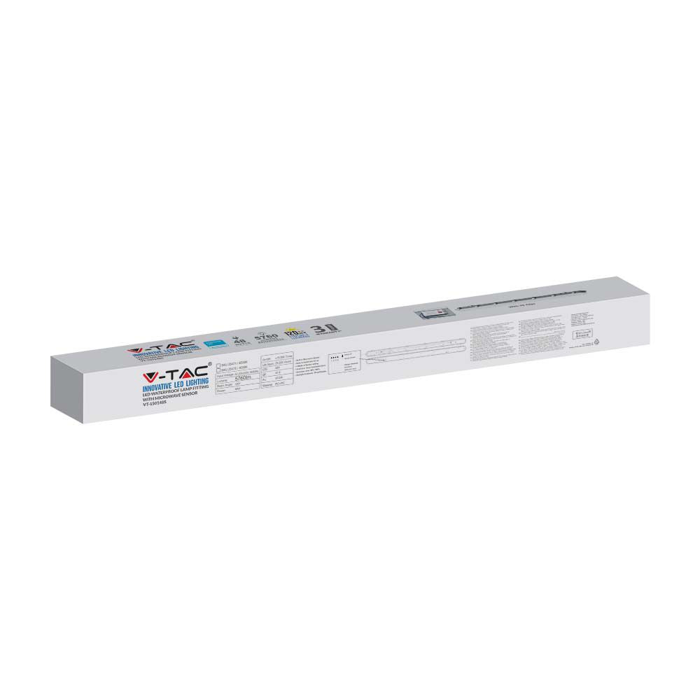 48W Lampa hermetyczna 150cm z czujnikiem ruchu / Chip Samsung / Klosz Mleczny / Klipsy: stal nierdzewny / Barwa:6400K