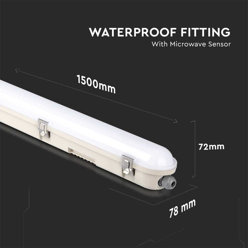 48W Lampa hermetyczna 150cm z czujnikiem ruchu / Chip Samsung / Klosz Mleczny / Klipsy: stal nierdzewny / Barwa:6400K