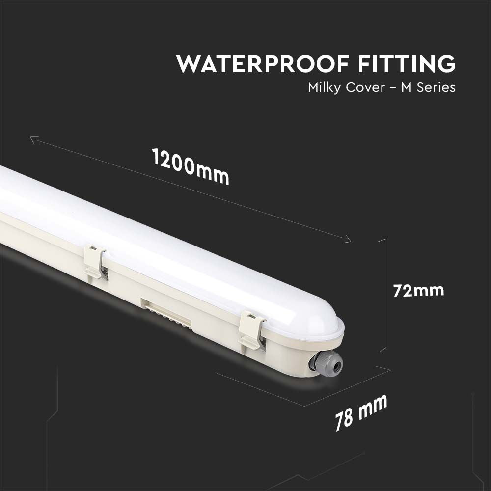 60W Lampa hermetyczna 120cm / Chip Samsung / Klosz Mleczny / Barwa:6400K / Wydajność: 120lm/w