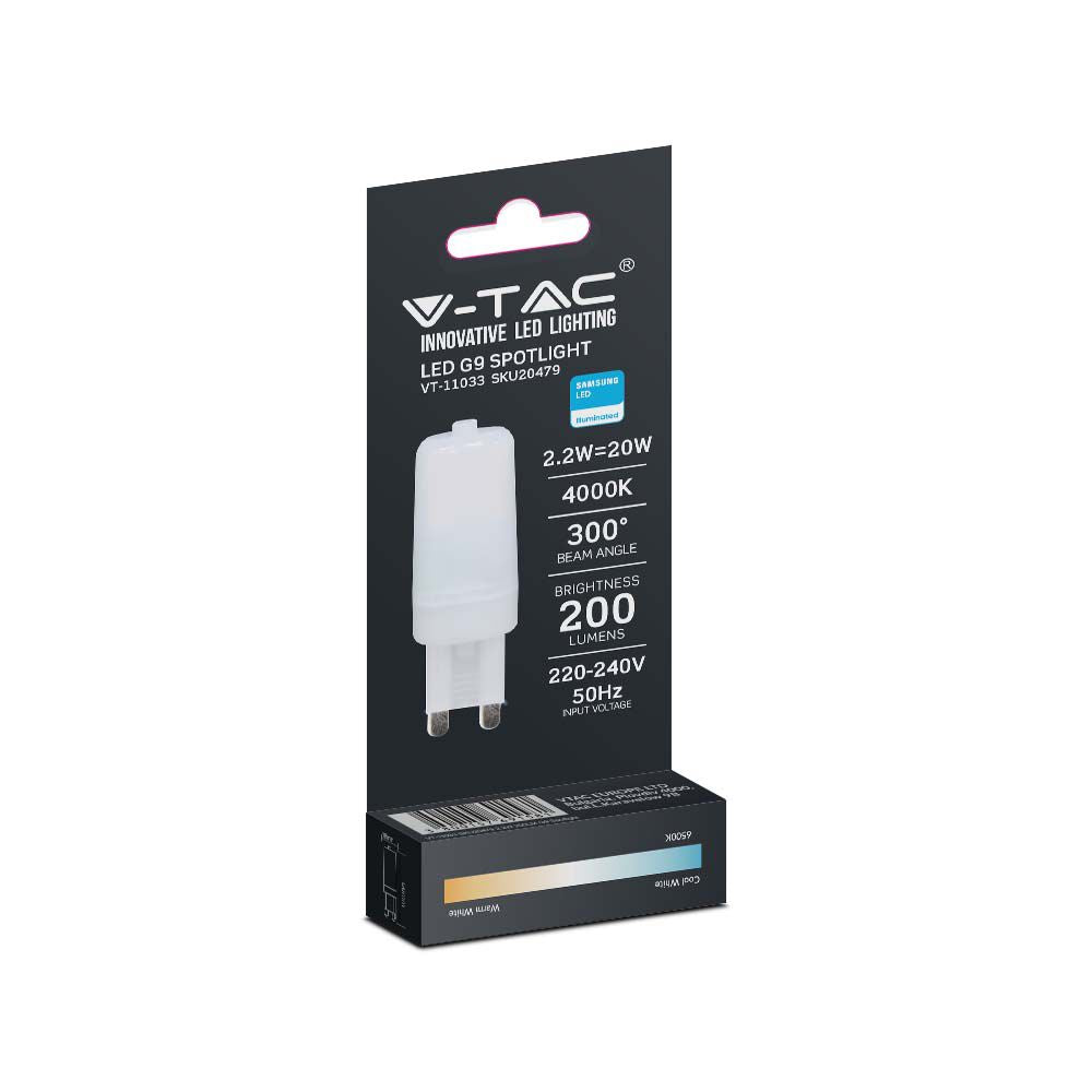 2.2W Żarówka LED / Chip SAMSUNG / Barwa:3000K / Trzonek:G9