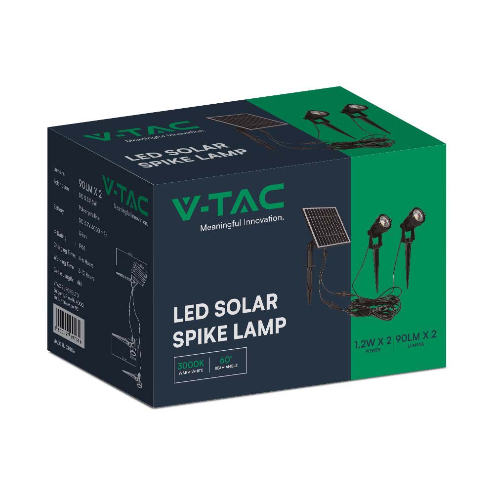 2x1.2W Oprawa ogrodowa + panel solarny / Barwa:3000K / IP65 / Obudowa: Czarny