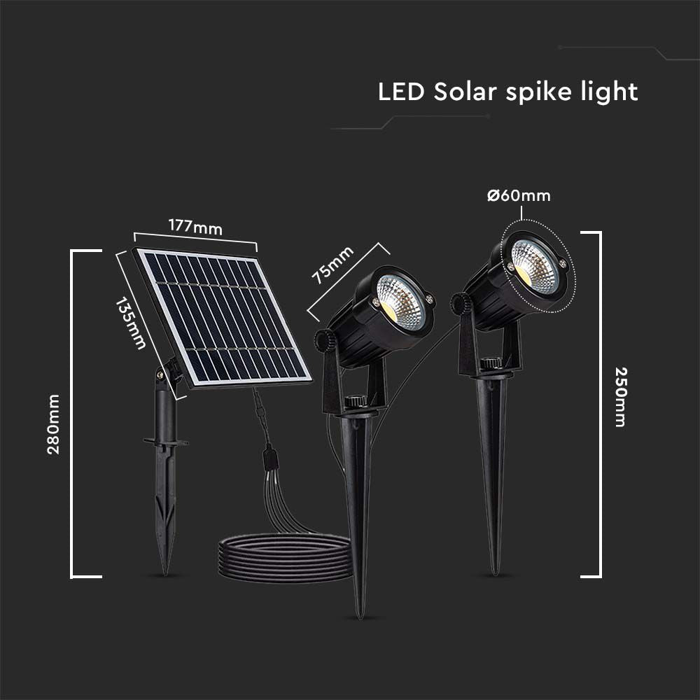 2x1.2W Oprawa ogrodowa + panel solarny / Barwa:3000K / IP65 / Obudowa: Czarny