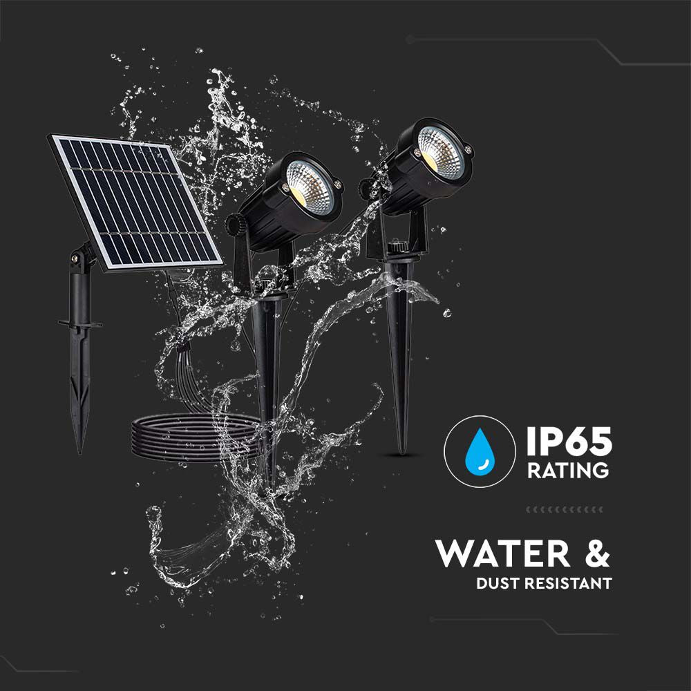 2x1.2W Oprawa ogrodowa + panel solarny / Barwa:3000K / IP65 / Obudowa: Czarny