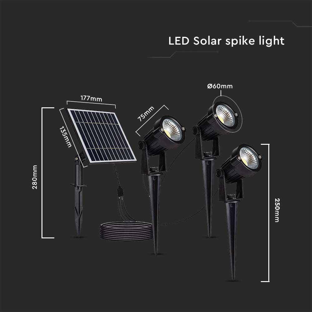 3x1.2W Oprawa ogrodowa + panel solarny / Barwa:3000K / IP65 / Obudowa: Czarny