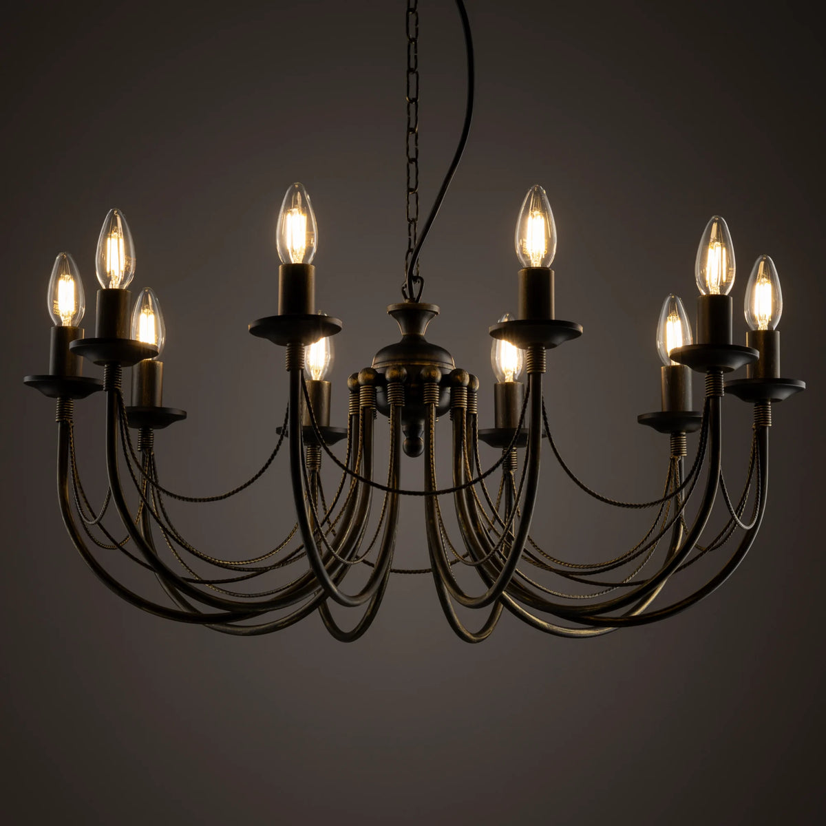 Nowodvorski Żyrandol ARES 10W only LED 50/60Hz - Stal lakierowana - Czarny patynowany złotem III 206 - lampa włączona