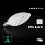 6.5W C35 Żarówka LED / Chip CREE / Barwa:3000K / Trzonek:E14 / 6 Lat gwarancji
