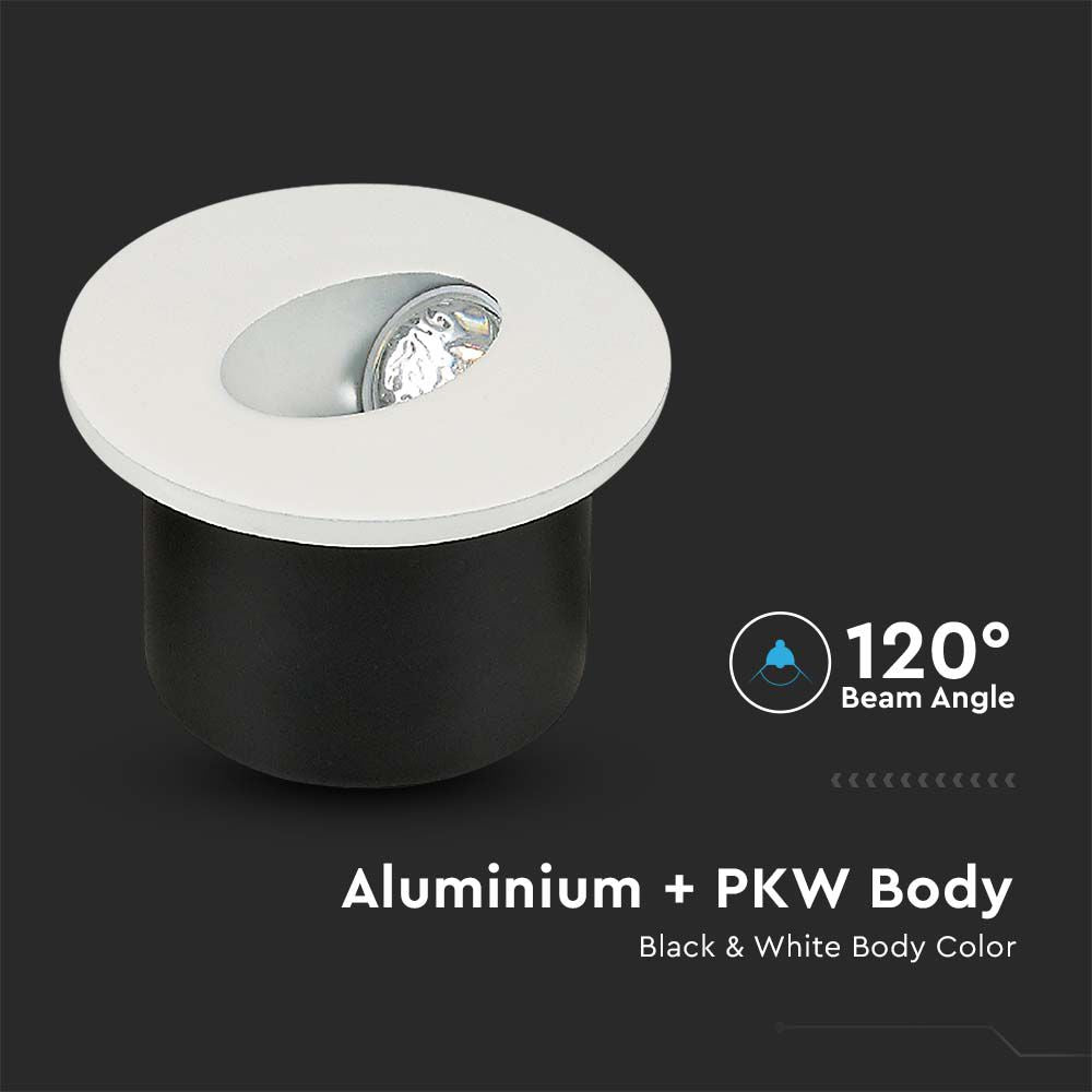 3W Oprawa Schodowa LED / Barwa:3000K / Obudowa: Biała / Okrągły