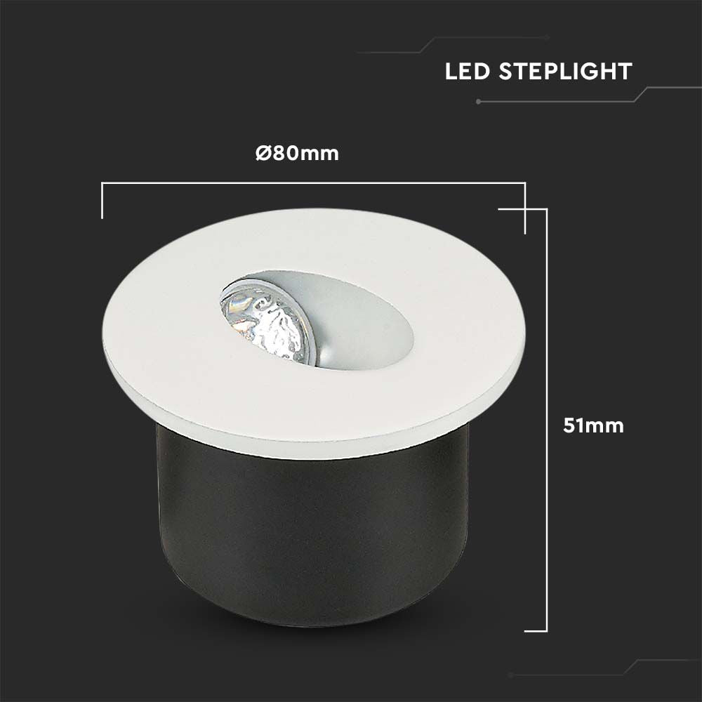 3W Oprawa Schodowa LED / Barwa:4000K / Obudowa: Biała / Okrągły