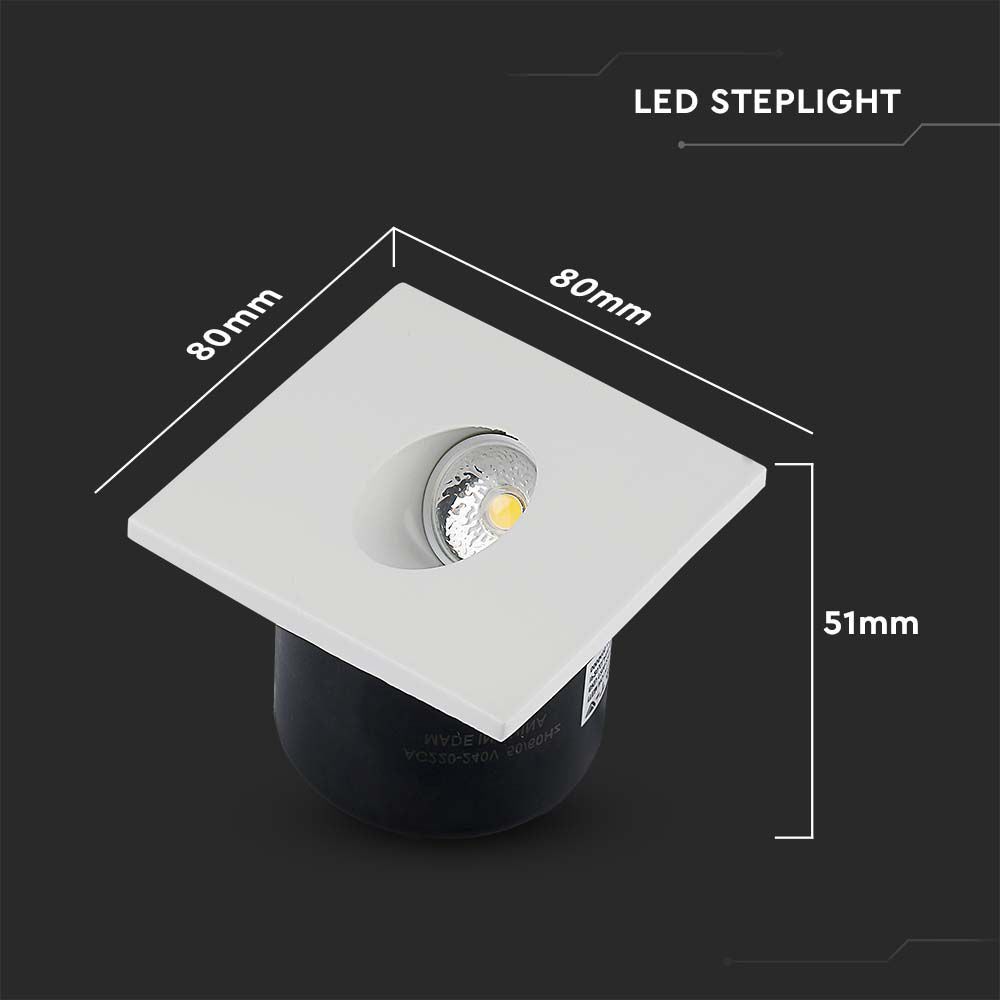 3W Oprawa Schodowa LED / Barwa:3000K / Obudowa: Biała / Kwadrat