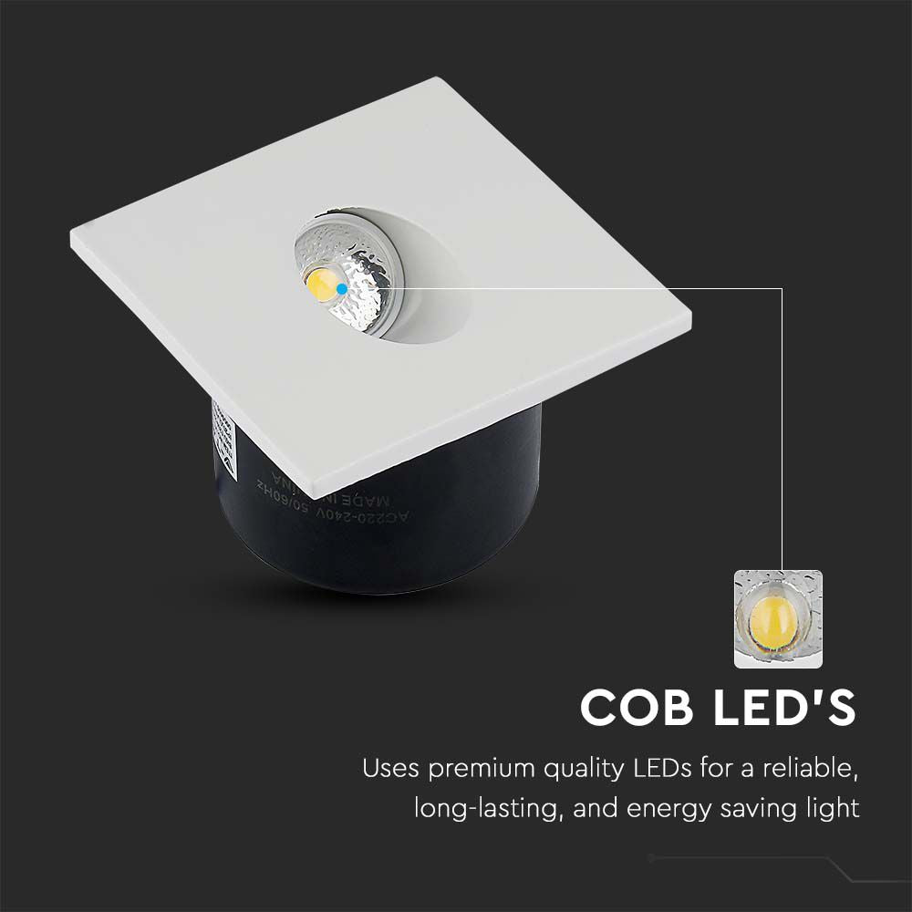 3W Oprawa Schodowa LED / Barwa:3000K / Obudowa: Biała / Kwadrat