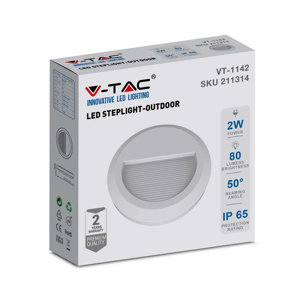 2W Oprawa Schodowa LED / Barwa:4000K / Obudowa: Biała / Okrągły
