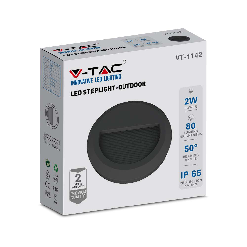 2W Oprawa Schodowa LED / Barwa:4000K / Obudowa: Czarna / Okrągły