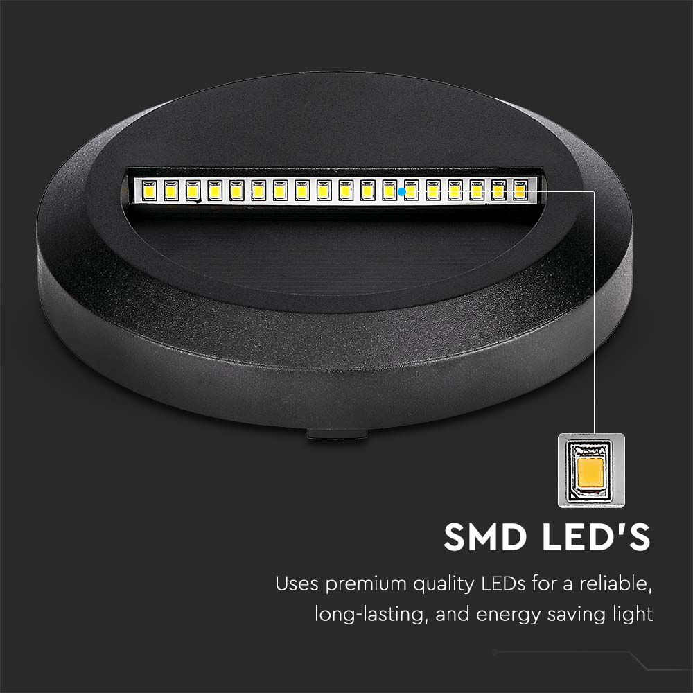 2W Oprawa Schodowa LED / Barwa:3000K / Obudowa: Czarna / Okrągły