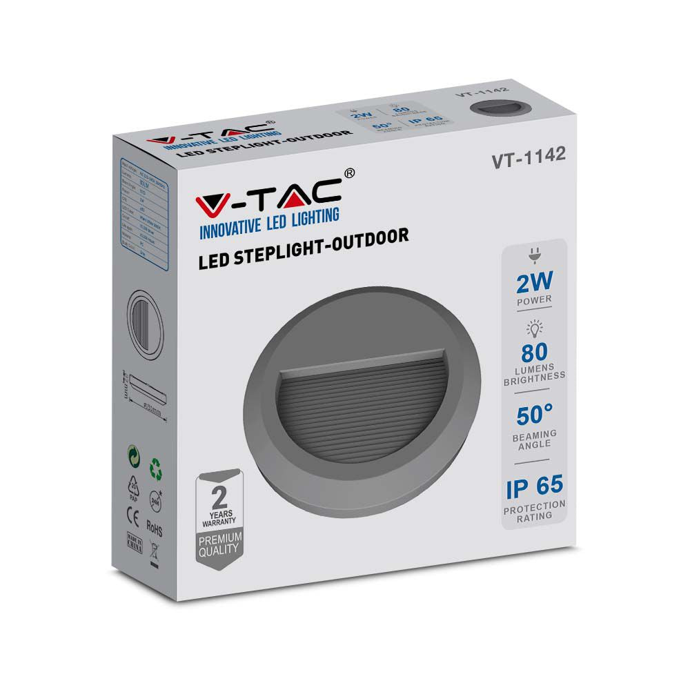 2W Oprawa Schodowa LED / Barwa:3000K / Obudowa: Szara / Okrągły