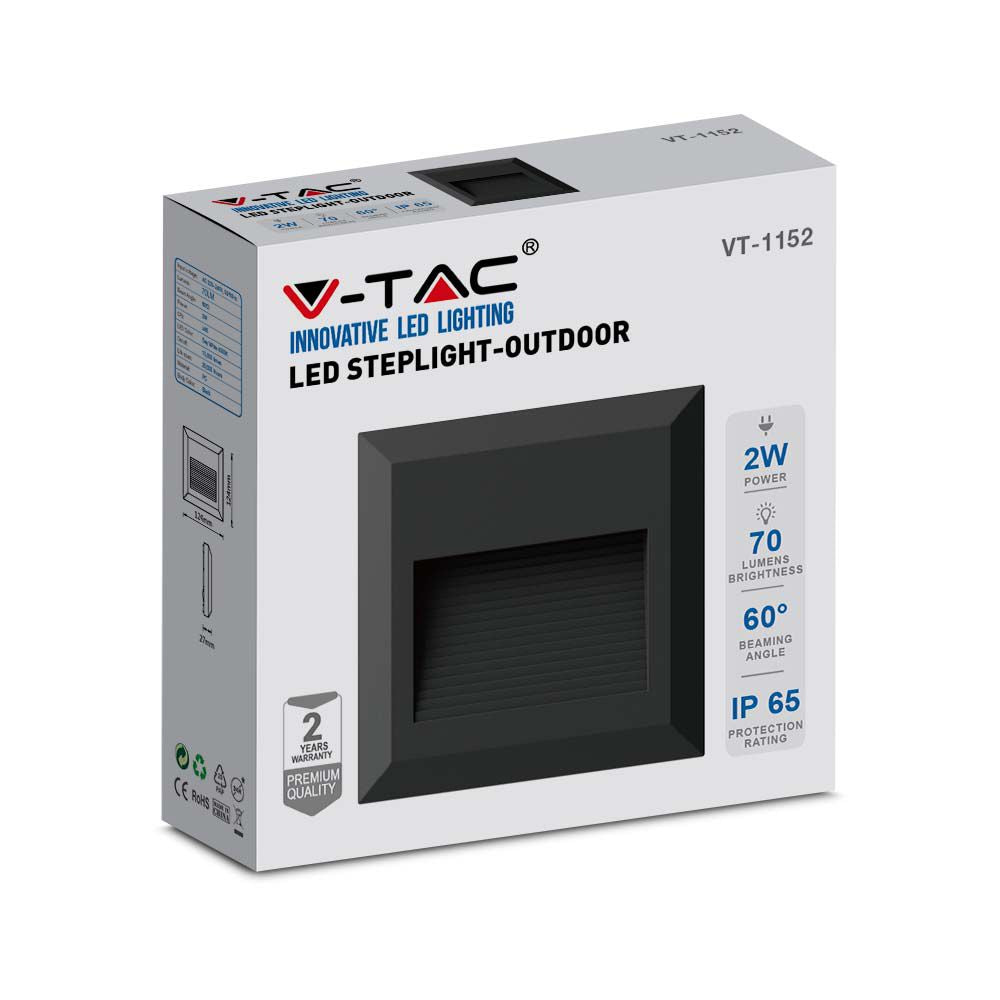 2W Oprawa Schodowa LED / Barwa:4000K / Obudowa: Czarna / Kwadrat