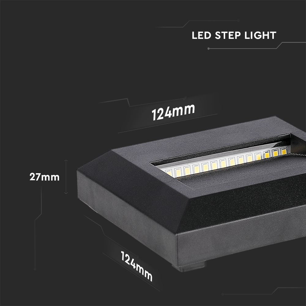 2W Oprawa Schodowa LED / Barwa:3000K / Obudowa: Czarna / Kwadrat