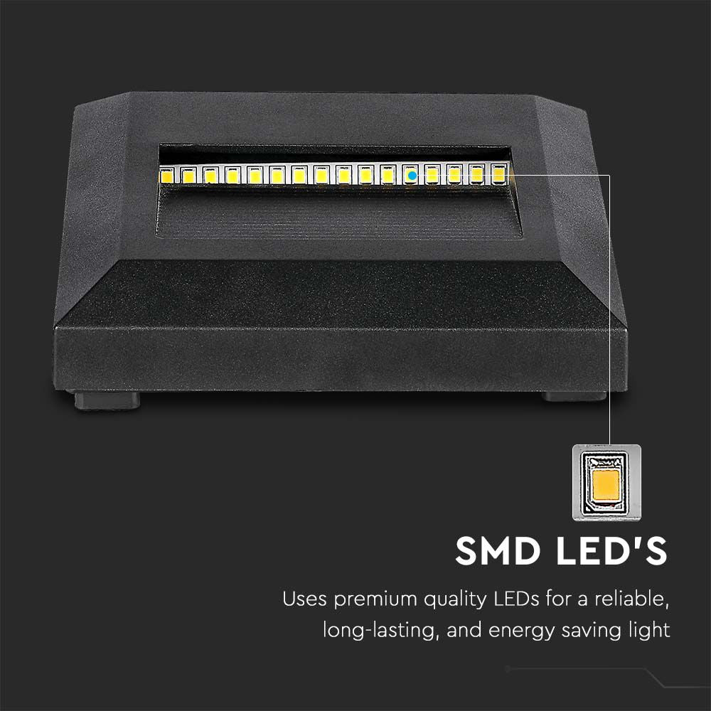 2W Oprawa Schodowa LED / Barwa:3000K / Obudowa: Czarna / Kwadrat