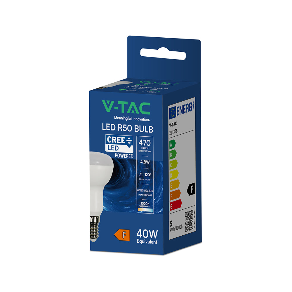4.8W R50 Żarówka LED / Chip CREE / Barwa:3000K / Trzonek:E14 / 6 Lat gwarancji