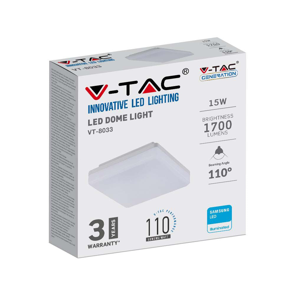 15W Plafon LED / IP44 / Chip Samsung / Barwa:3000K / Klosz PC / Kwadrat