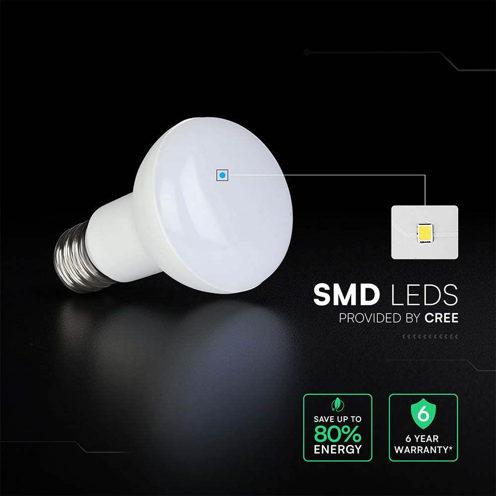 8.5W R63 Żarówka LED / Chip CREE / Barwa:3000K / Trzonek:E27 / 6 Lat gwarancji