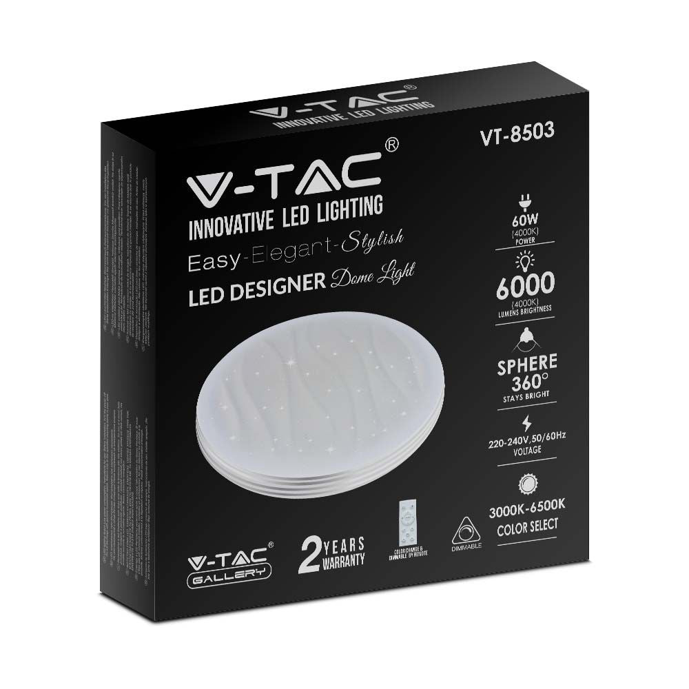 30W/60W/30W Dekoracyjny plafon LED / Barwa: 3w1 / Ściemniany / Klosz z efektem fali