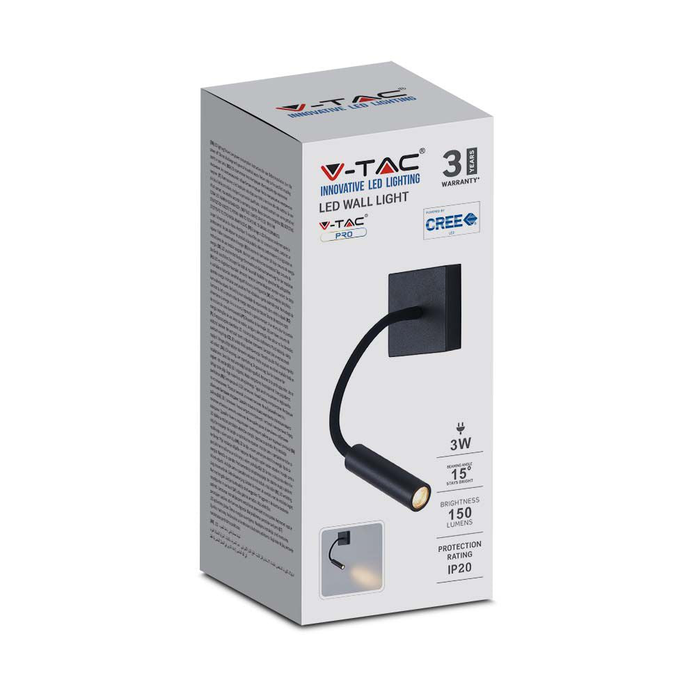 3W Kinkiet hotelowy LED / Barwa:3000K / Czarny