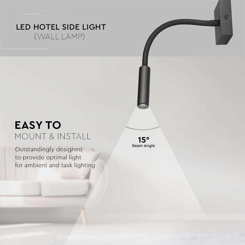 3W Kinkiet hotelowy LED / Barwa:3000K / Czarny