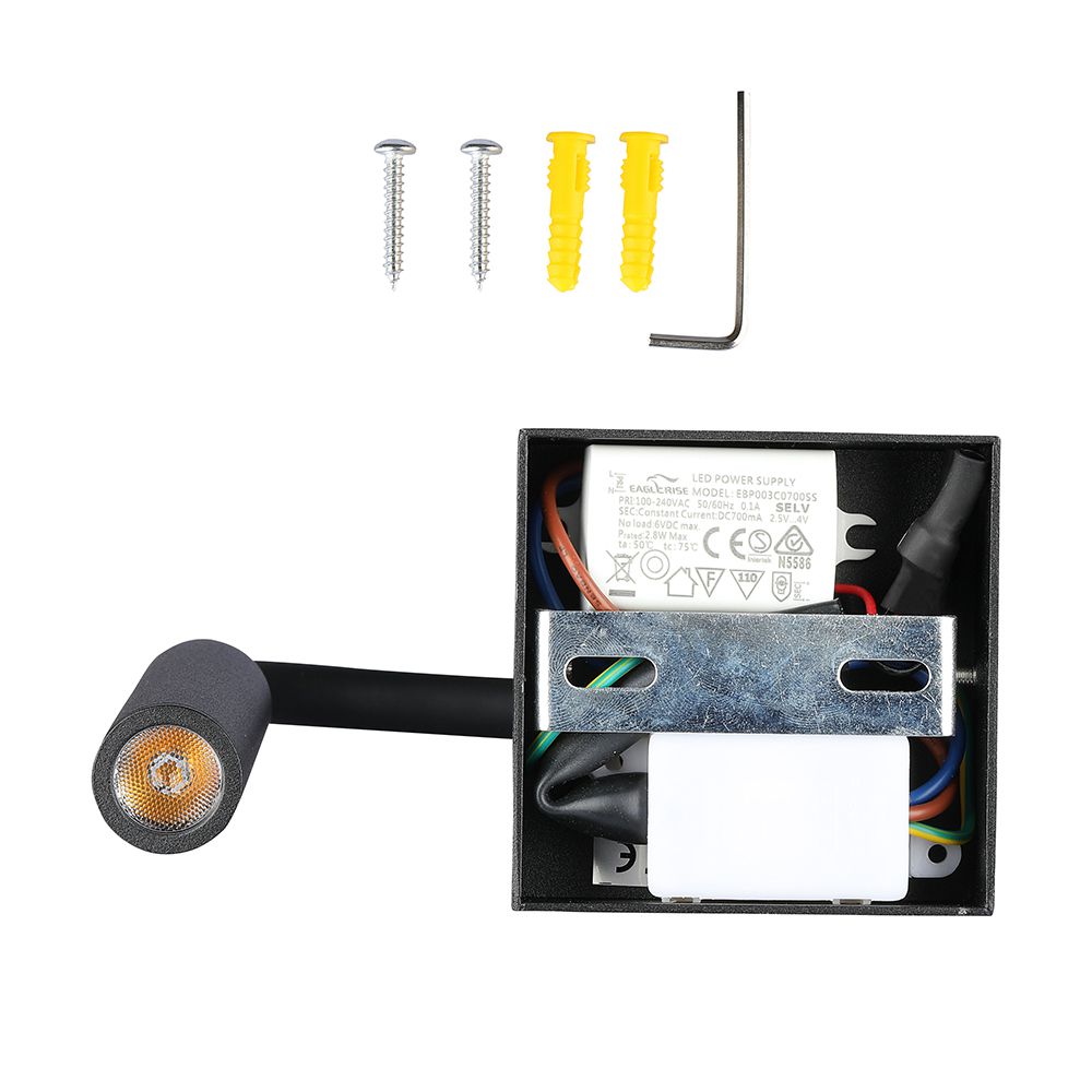 3W Kinkiet hotelowy LED / Barwa:3000K / Czarny