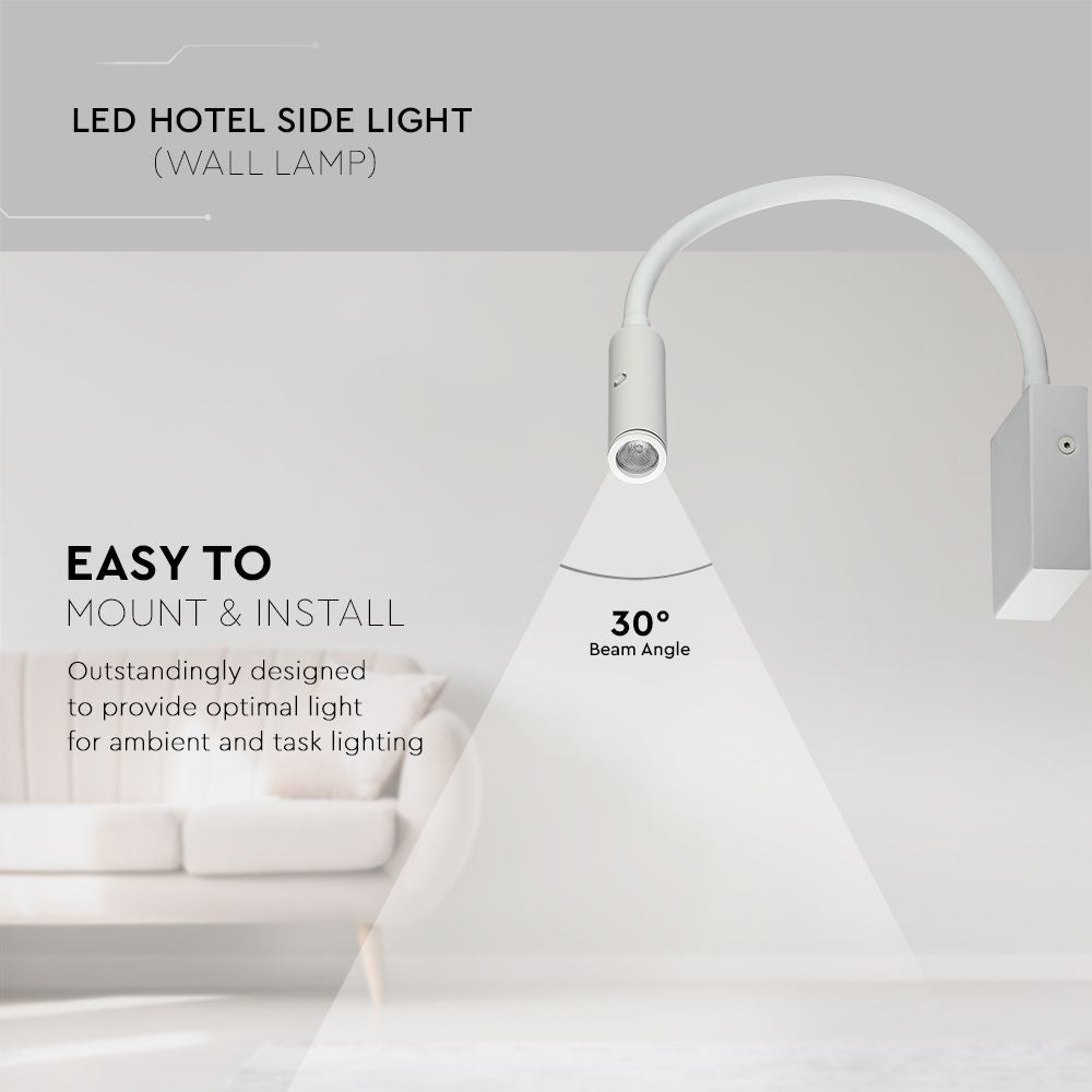 3W Hotelowa lampa Ścienna LED) / Barwa: 3000K / Kolor: Biały