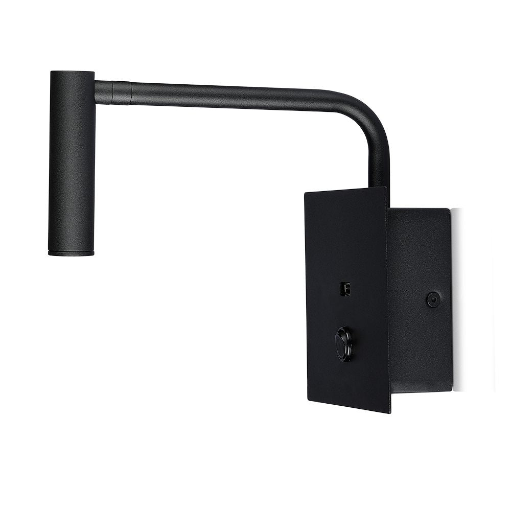 3W Kinkiet hotelowy LED z włącznikiem i gniazdem USB / Barwa:3000K / Czarny