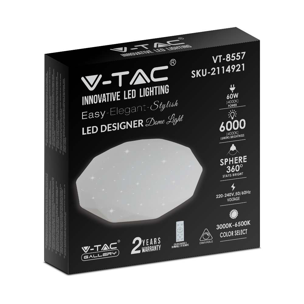 30W/60W/30W Dekoracyjny plafon LED / Barwa: 3w1 / Ściemniany / Klosz z efektem diamentu