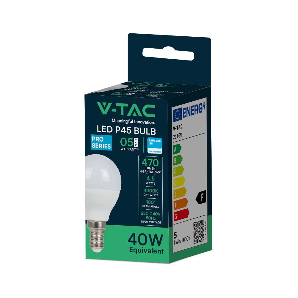 4.5W P45 Żarówka LED / Chip SAMSUNG / Barwa:4000K / Trzonek:E14