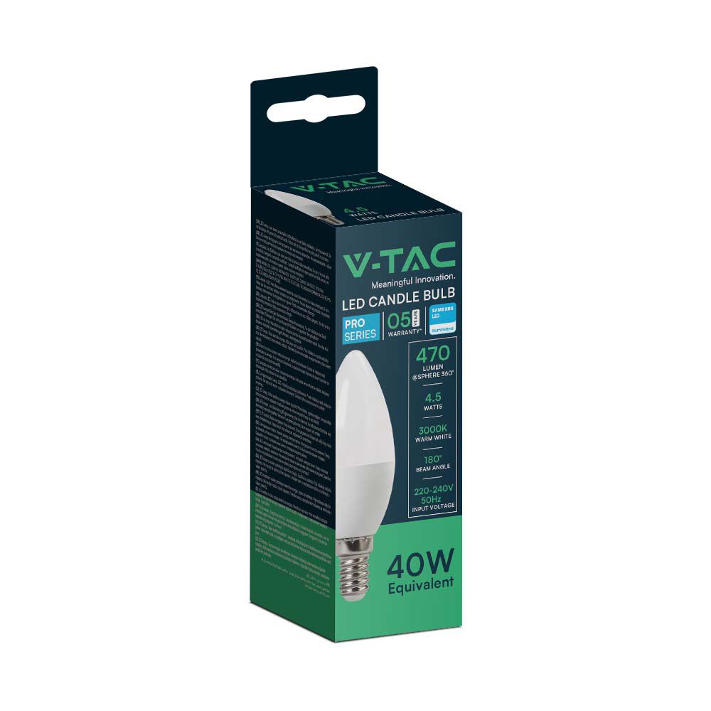 4.5W C37 Żarówka LED / Chip SAMSUNG / Barwa:3000K / Trzonek:E14